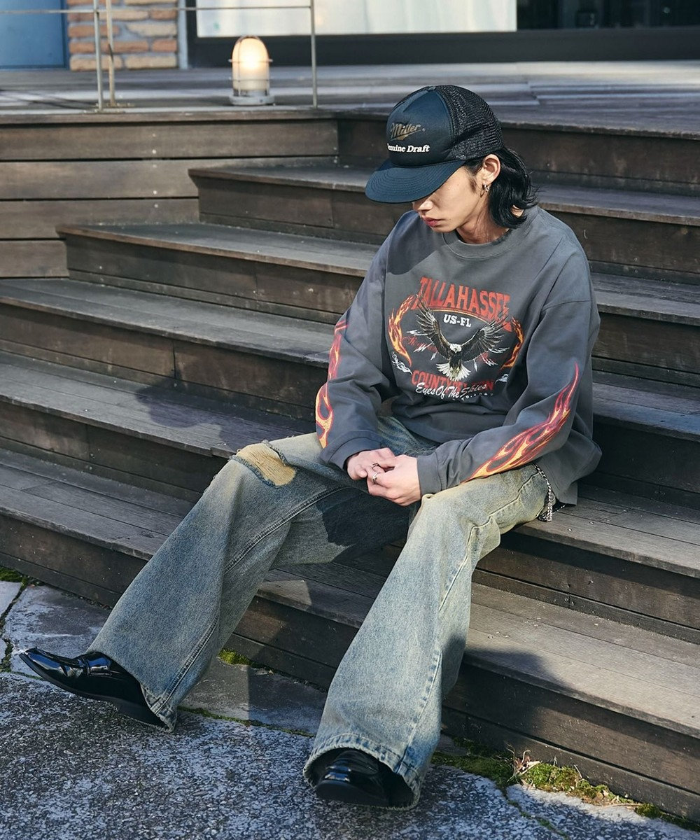 WEGO 【ユニセックス着用ITEM/MLサイズ展開】ヴィンテージライクグラフィックT（LS） 