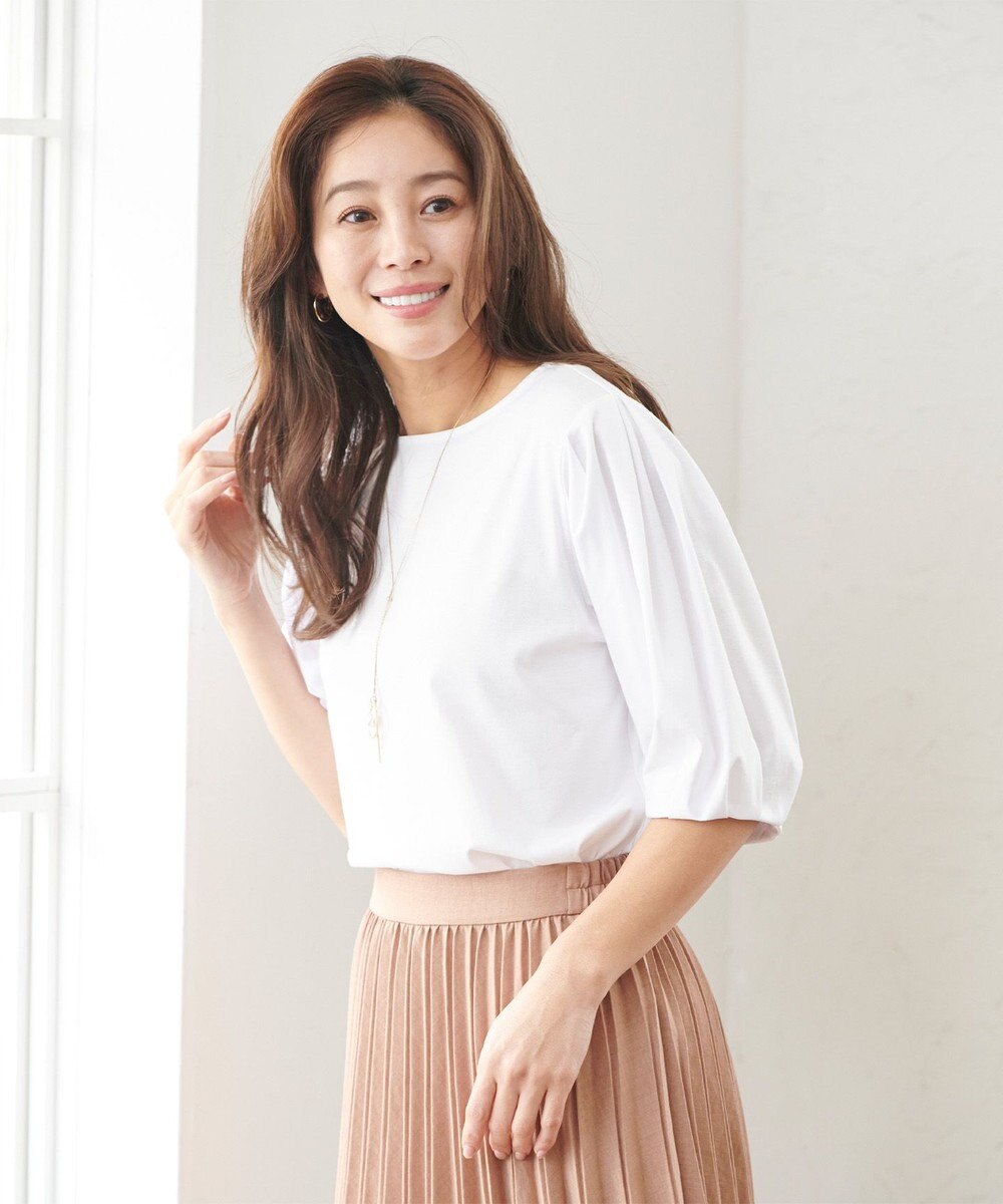 ANY 【WEB限定・接触冷感】シルケットスムース ギャザーパフスリーブトップス 