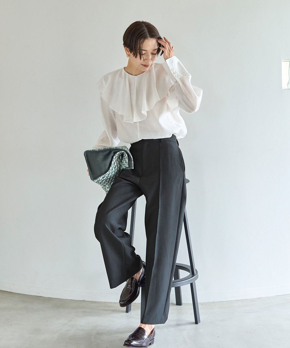 UNFILO イージーケア ラッフルカラー ブラウス 