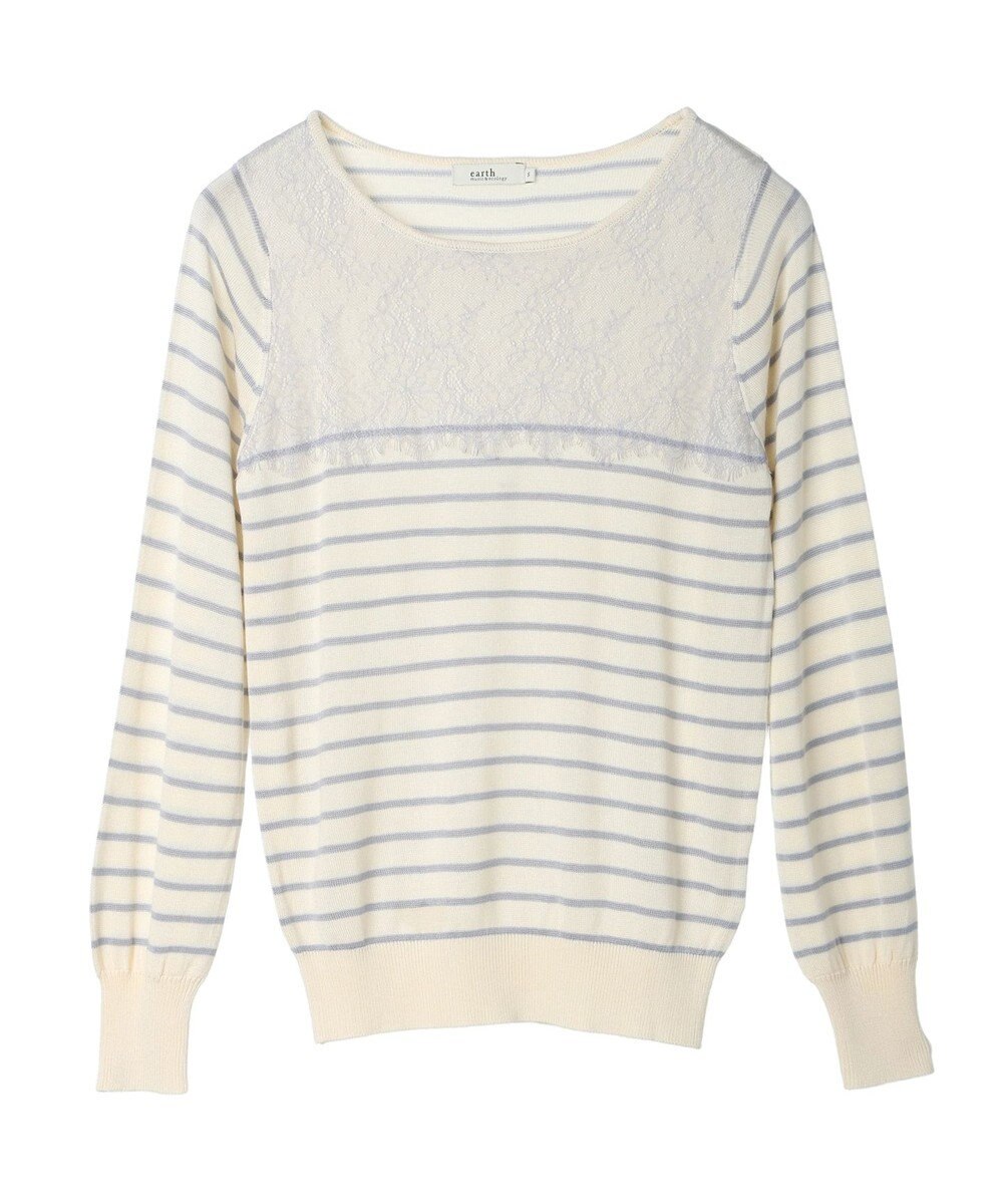 earth music&ecology レースボーダーニットプルオーバー 