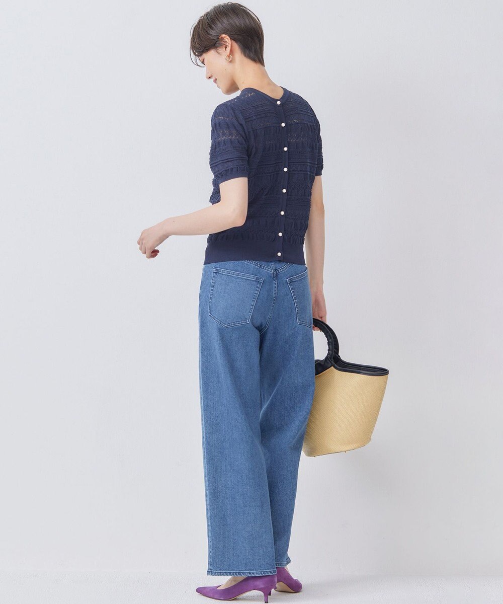 組曲 L 【ストレッチ】ミッドデニム ワイドストレートパンツ 