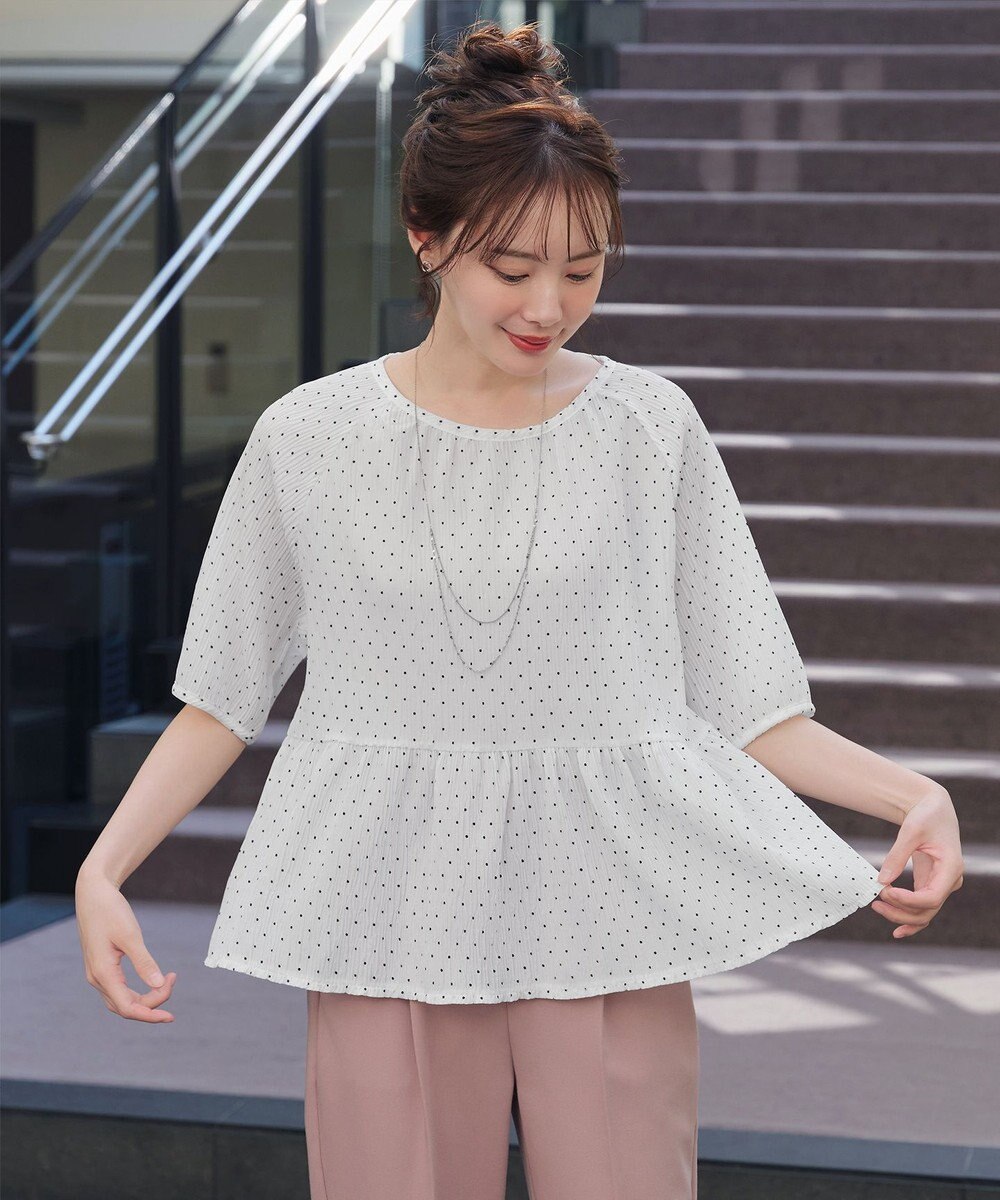 Tiaclasse 【洗える】楊柳ドットギャザーブラウス 