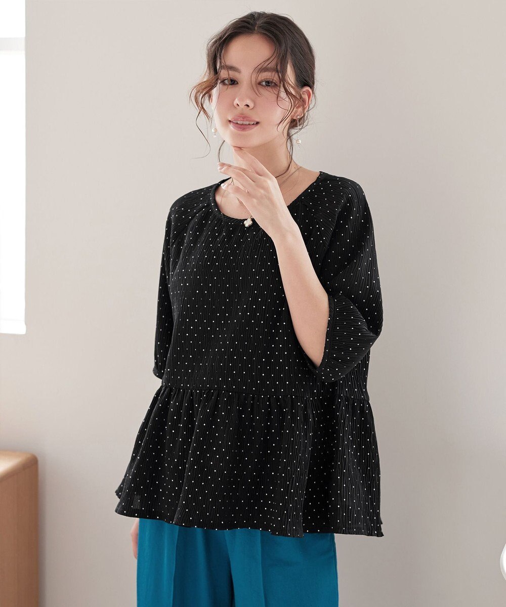 Tiaclasse 【洗える】楊柳ドットギャザーブラウス 
