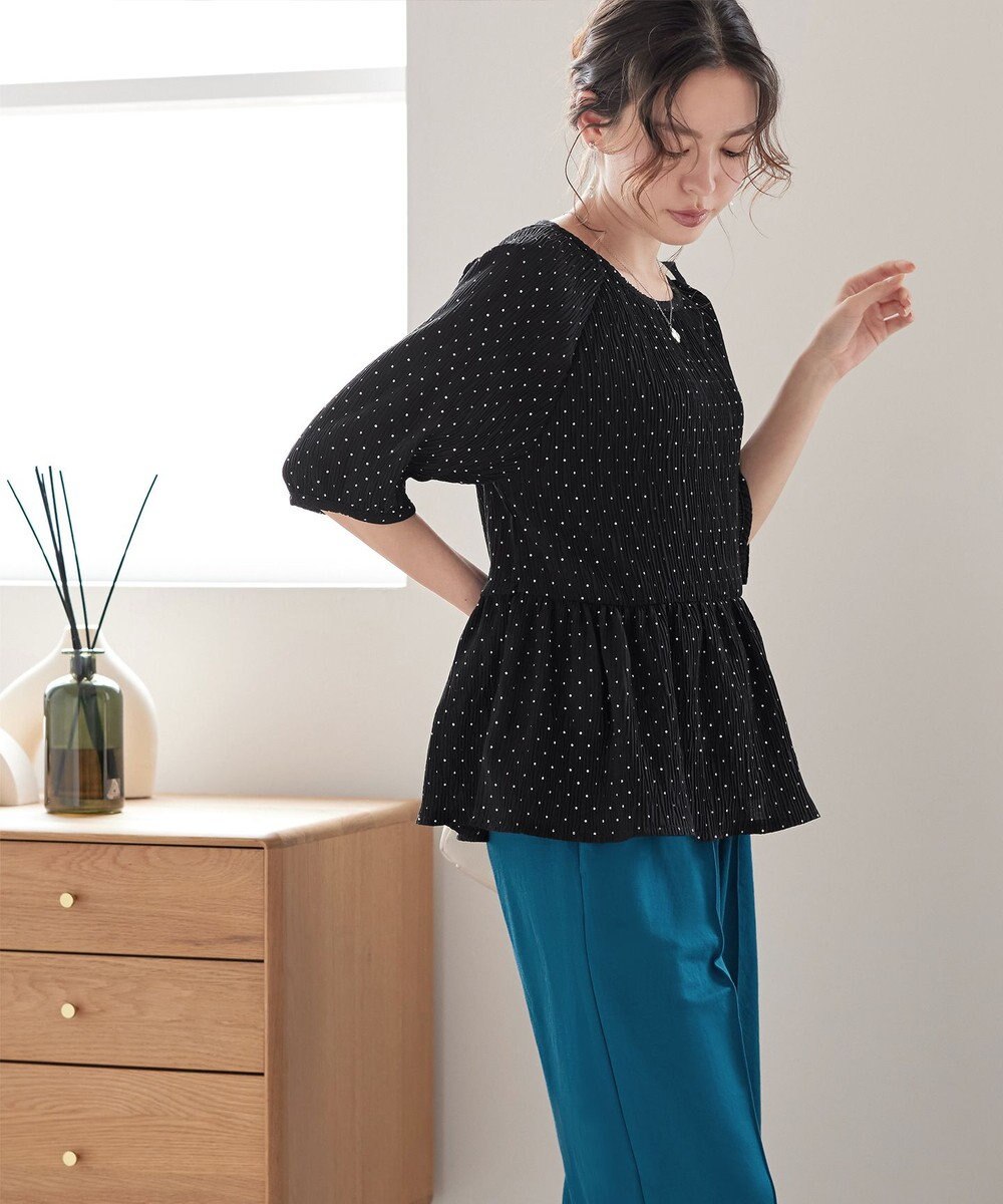 Tiaclasse 【洗える】楊柳ドットギャザーブラウス 