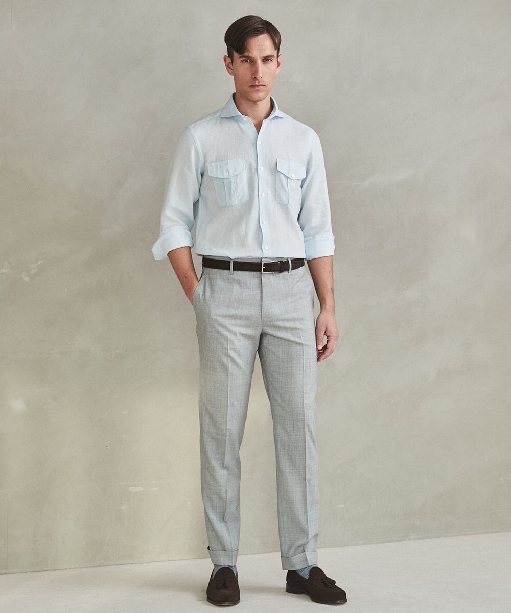 GOTAIRIKU ノルマンディリネン使用【洗える】カッタウェイカラー ソフトリネンシャツ 