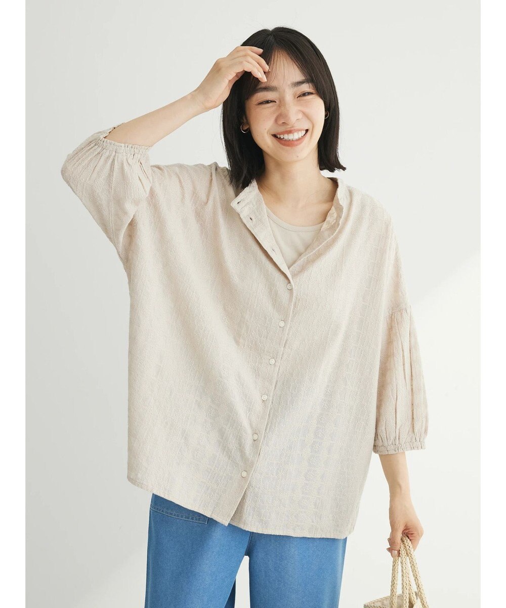 Green Parks インド綿 SET２点 刺繍７分丈ブラウス＋タンクトップ 