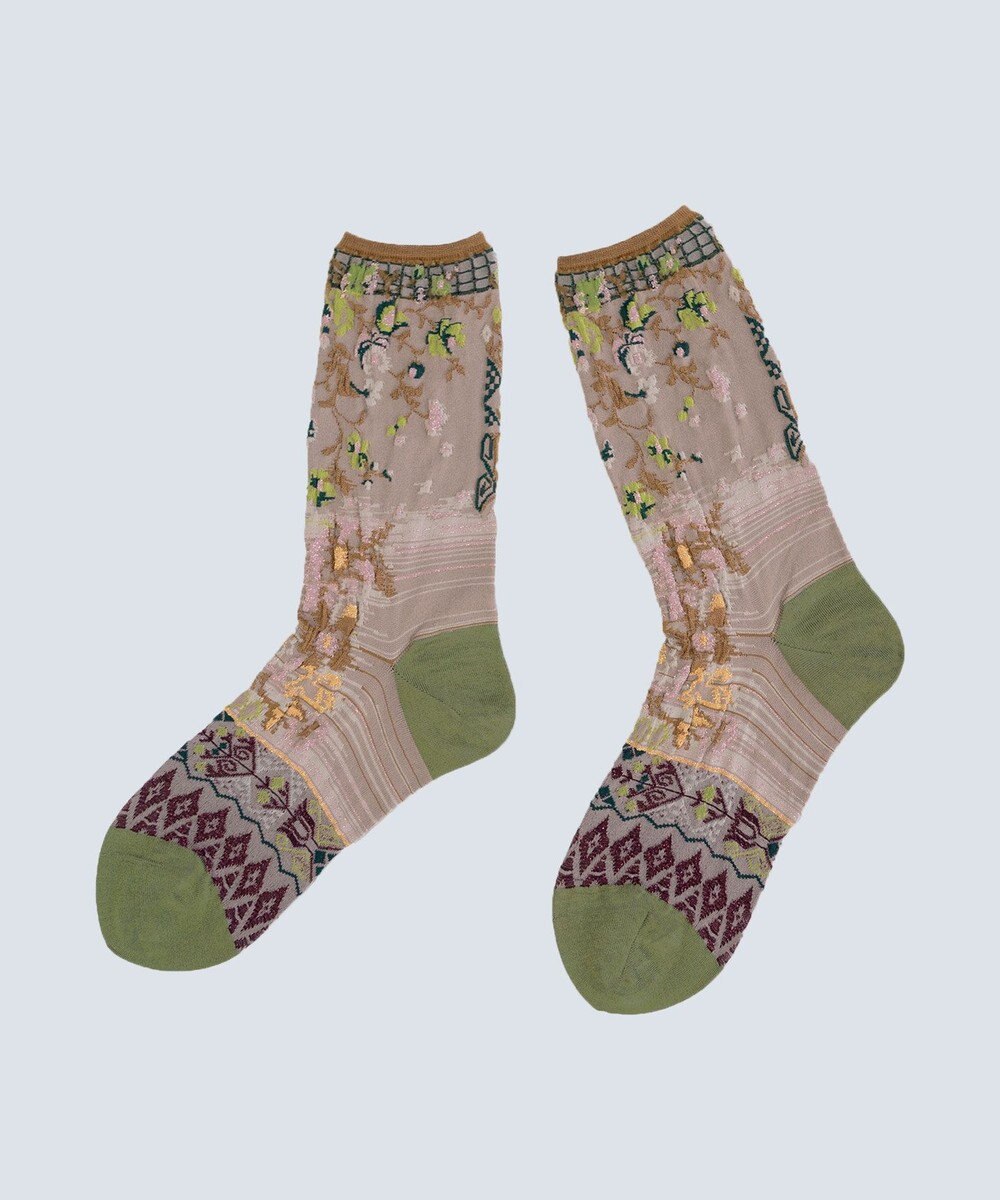 COQ antigua flower ラメ花柄ソックス 