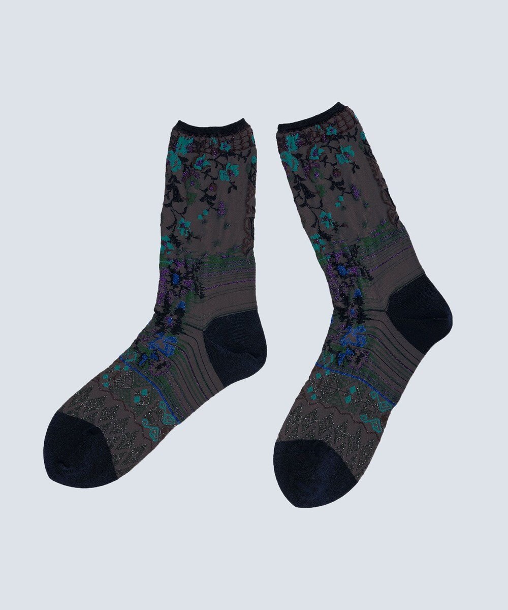 COQ antigua flower ラメ花柄ソックス 