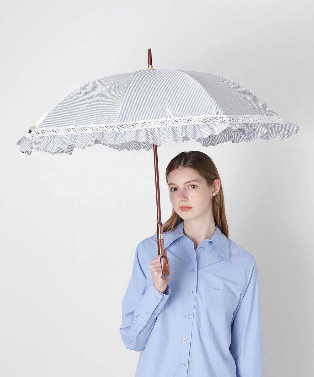 MOONBAT 【遮光/晴雨兼用】POLO RALPH LAUREN （ポロラルフローレン） 長傘 晴雨兼用日傘 ストライプフリル 遮光 遮熱 UV 