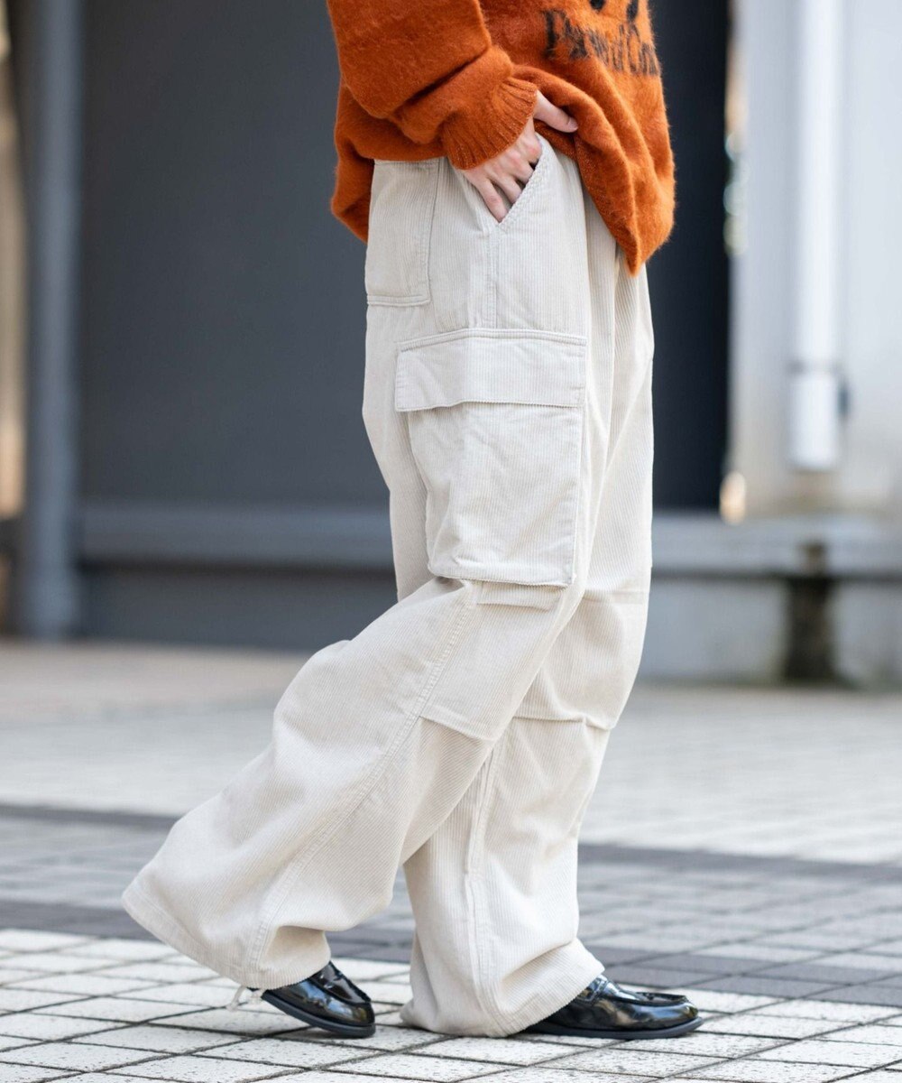 WEGO 【ウエストゴム/MLサイズ展開】イージーコーデュロイカーゴパンツ 