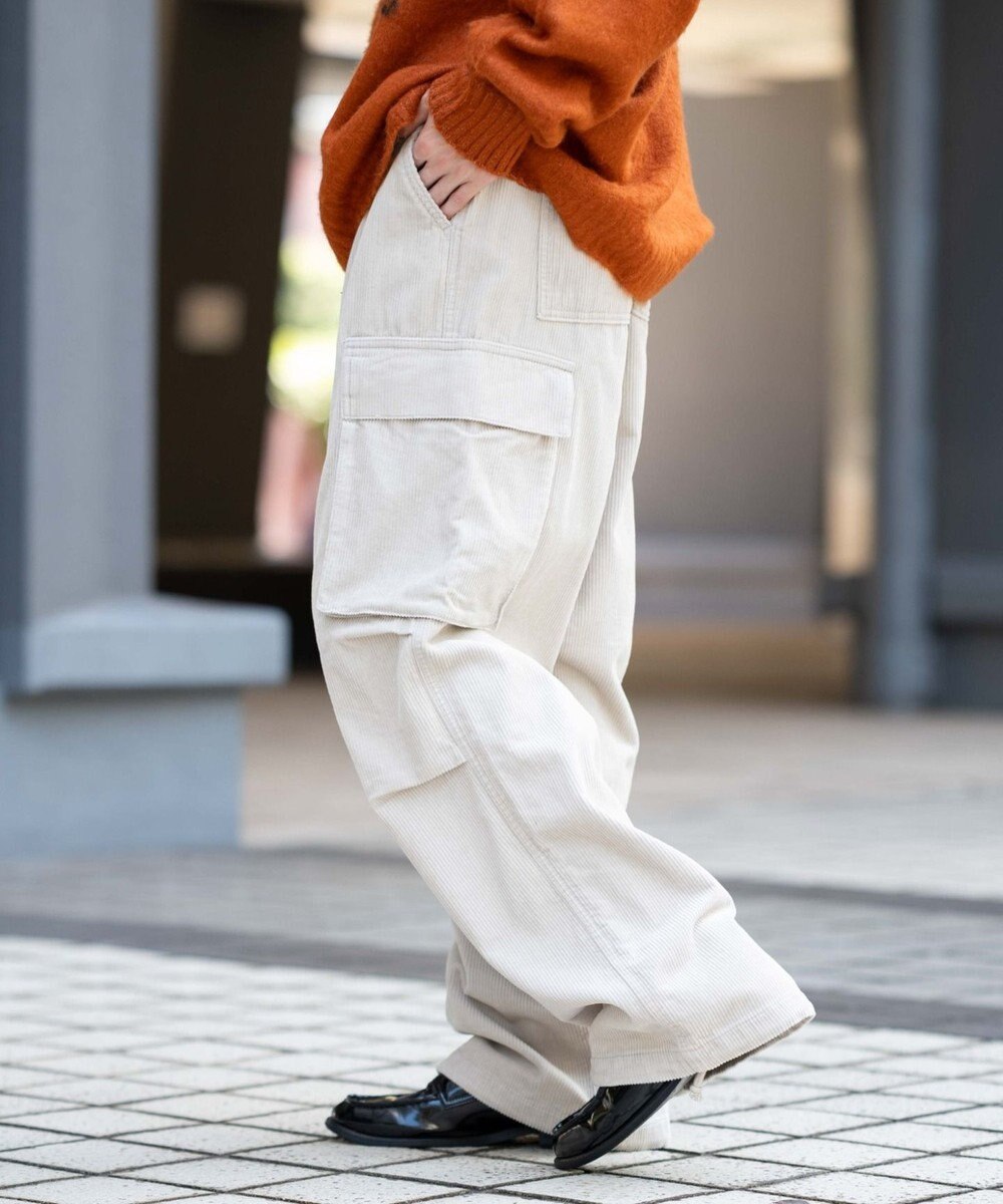 WEGO 【ウエストゴム/MLサイズ展開】イージーコーデュロイカーゴパンツ 