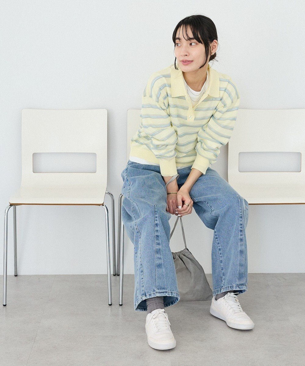 CRAFT STANDARD BOUTIQUE シアーボーダーポロ衿ニットプルオーバー 