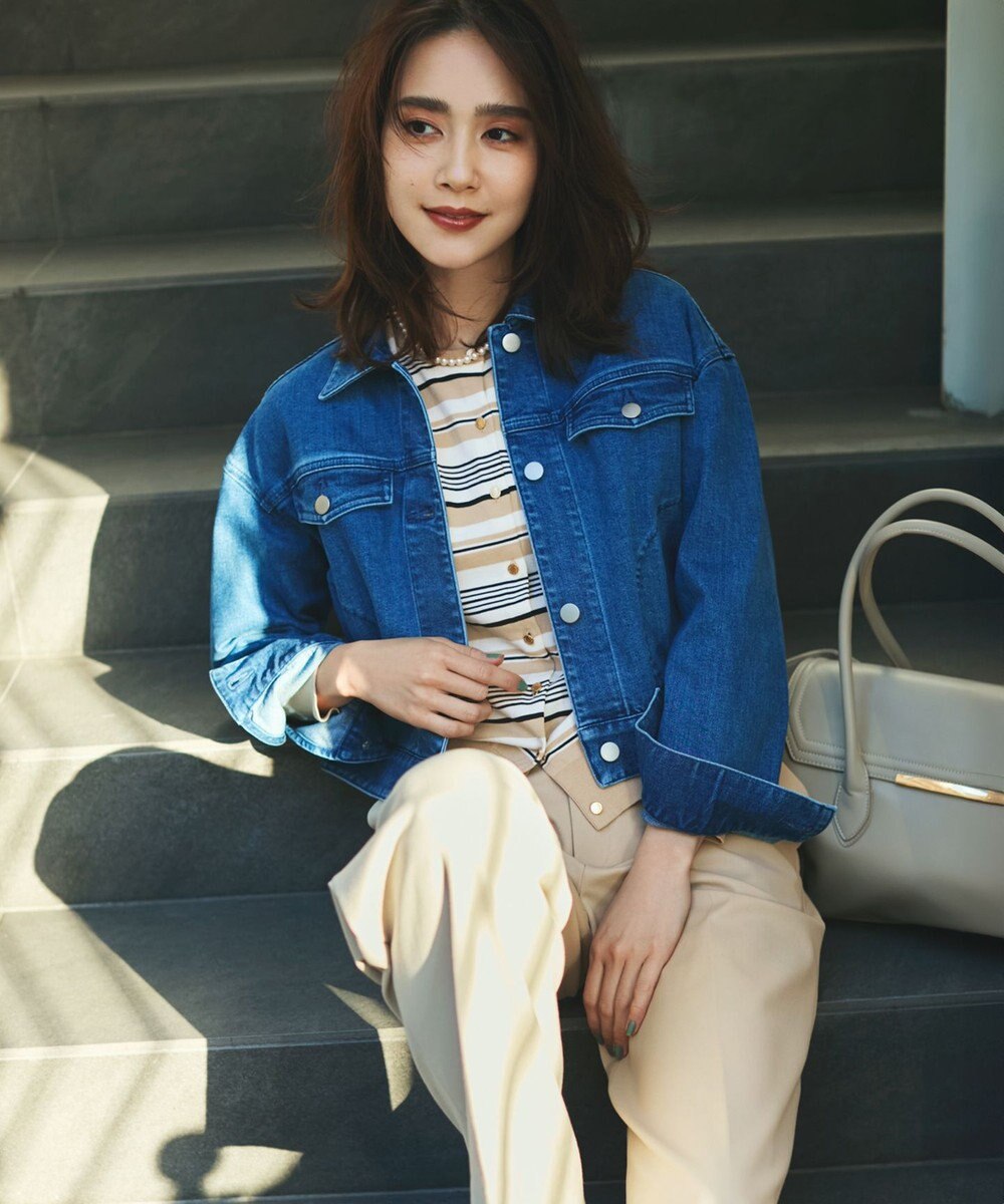 23区 【洗える】プレミアムビオコットン マルチボーダー カーディガン 