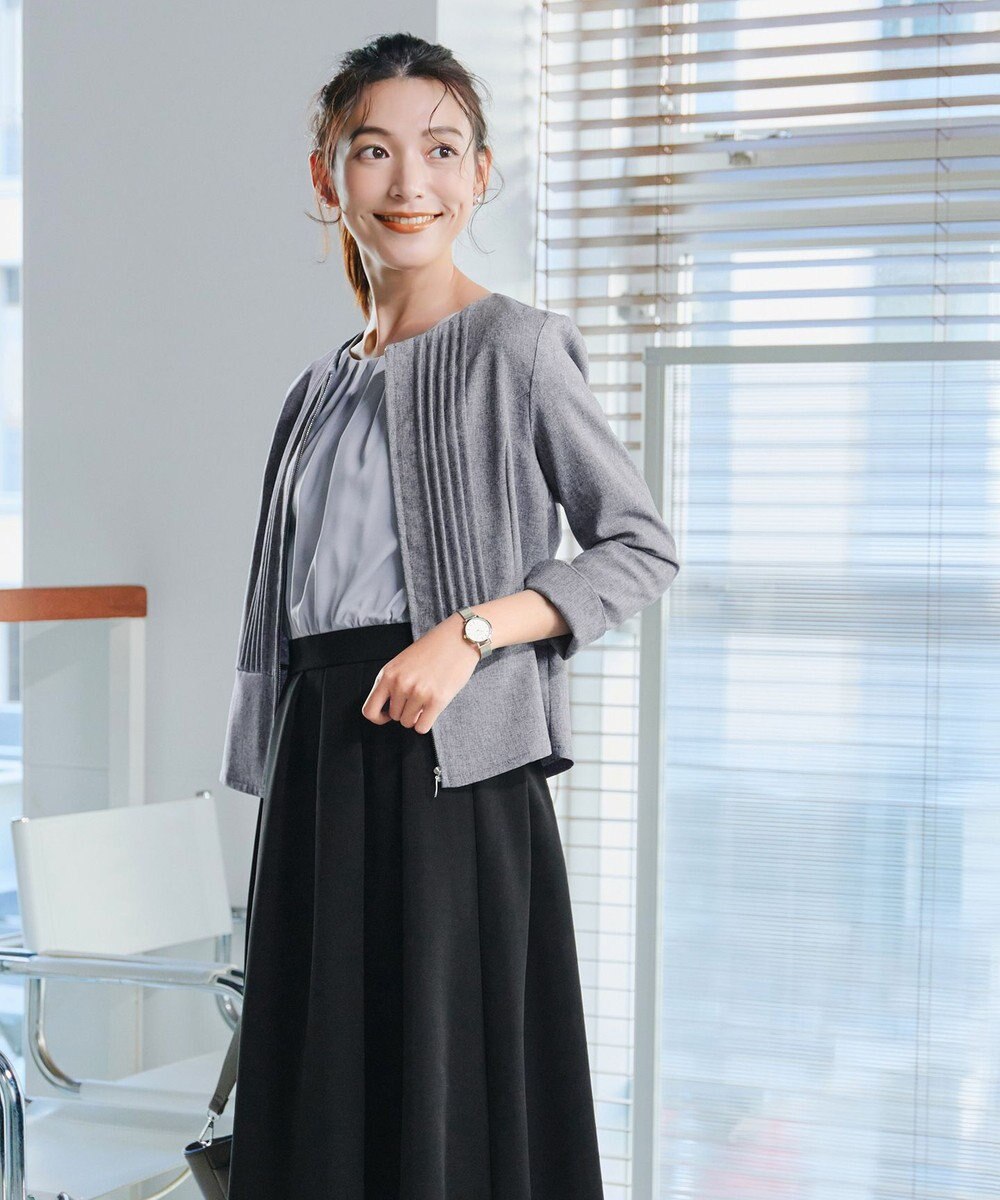 Tiaclasse 【小倉優子さん着用】【洗える】ピンタックノーカラージャケット 