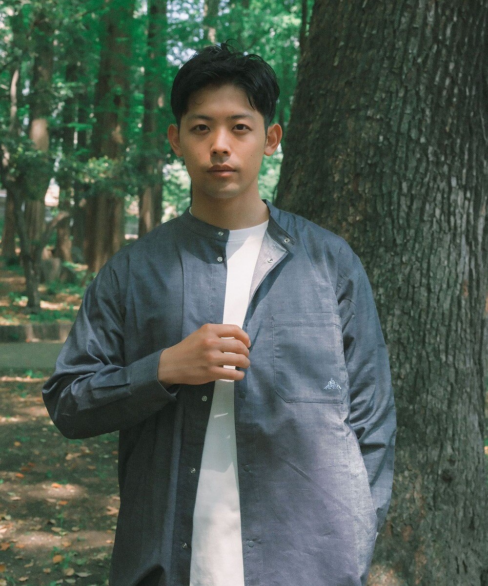 SHARE PARK MENS 【UVカット・撥水・ストレッチ】イージーデニムノーカラーシャツ 