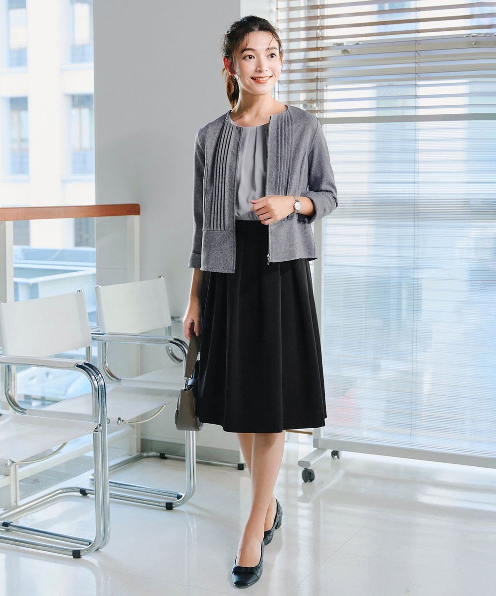 Tiaclasse 【小倉優子さん着用】【洗える】ピンタックノーカラージャケット 