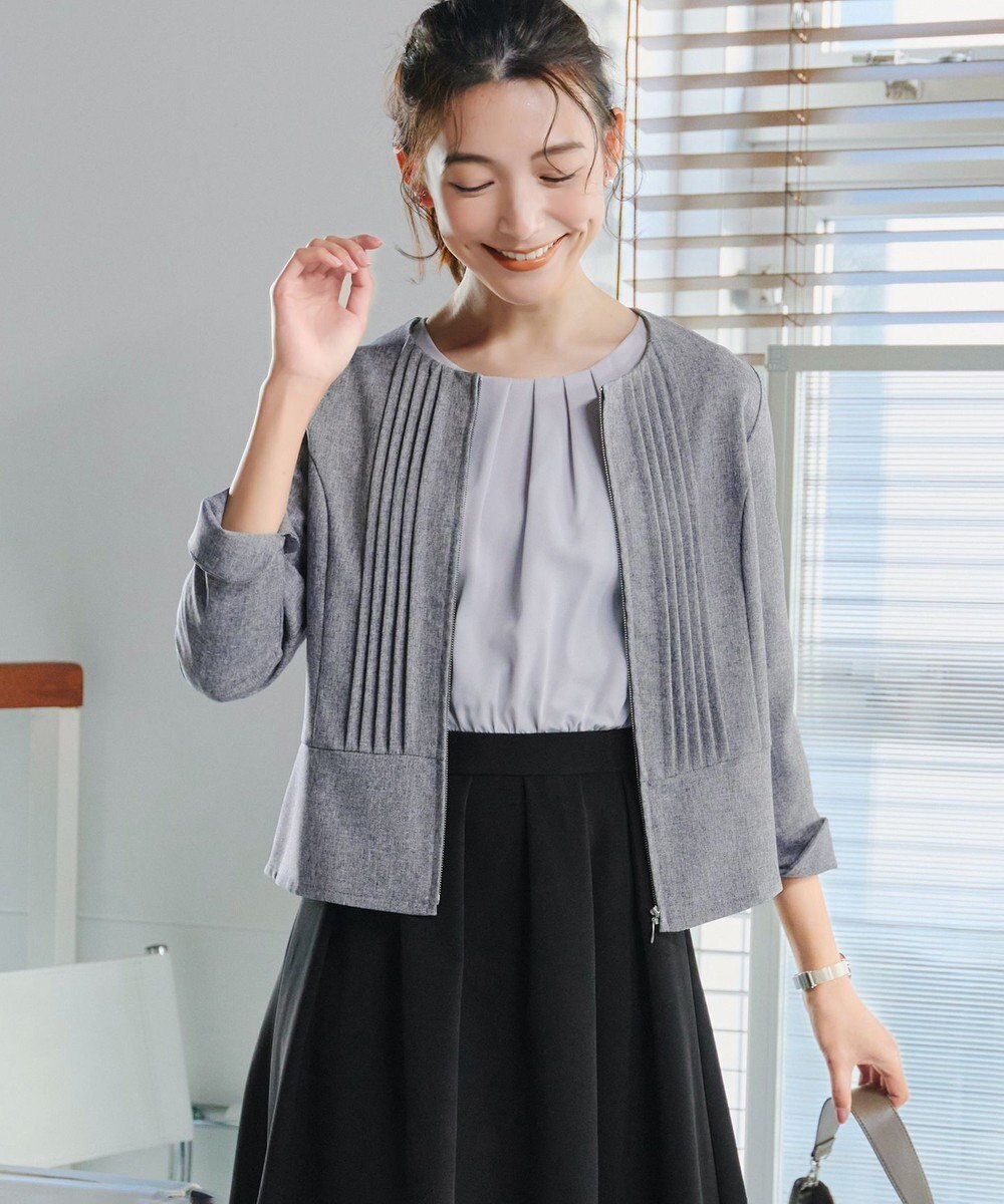 Tiaclasse 【小倉優子さん着用】【洗える】ピンタックノーカラージャケット 