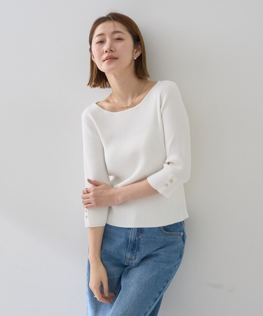 YECCA VECCA 袖釦7分袖リブニット 