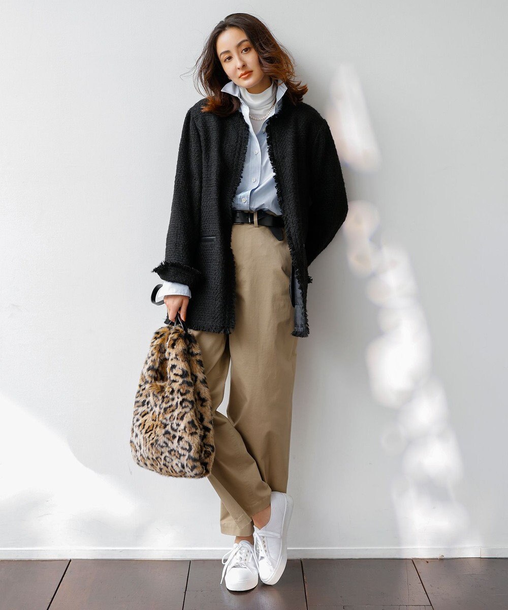 ICB ライトツイード ノーカラージャケット 