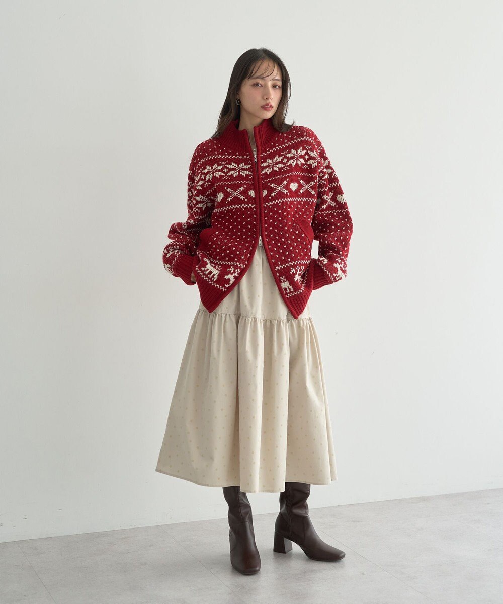 earth music&ecology ダブルzipノルディックカウチンニットカーディガン 