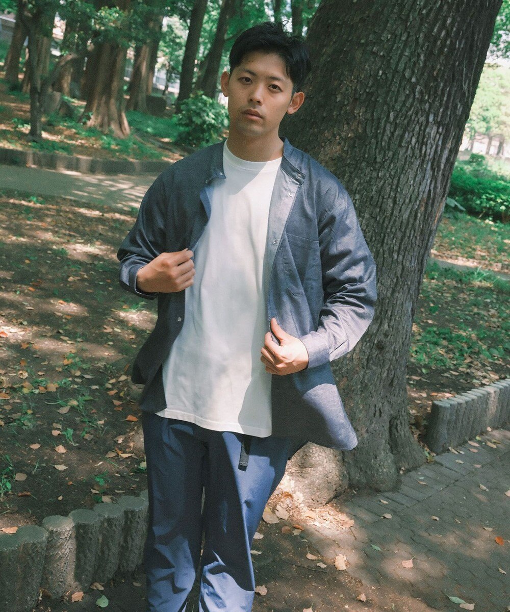 SHARE PARK MENS 【UVカット・撥水・ストレッチ】イージーデニムノーカラーシャツ 