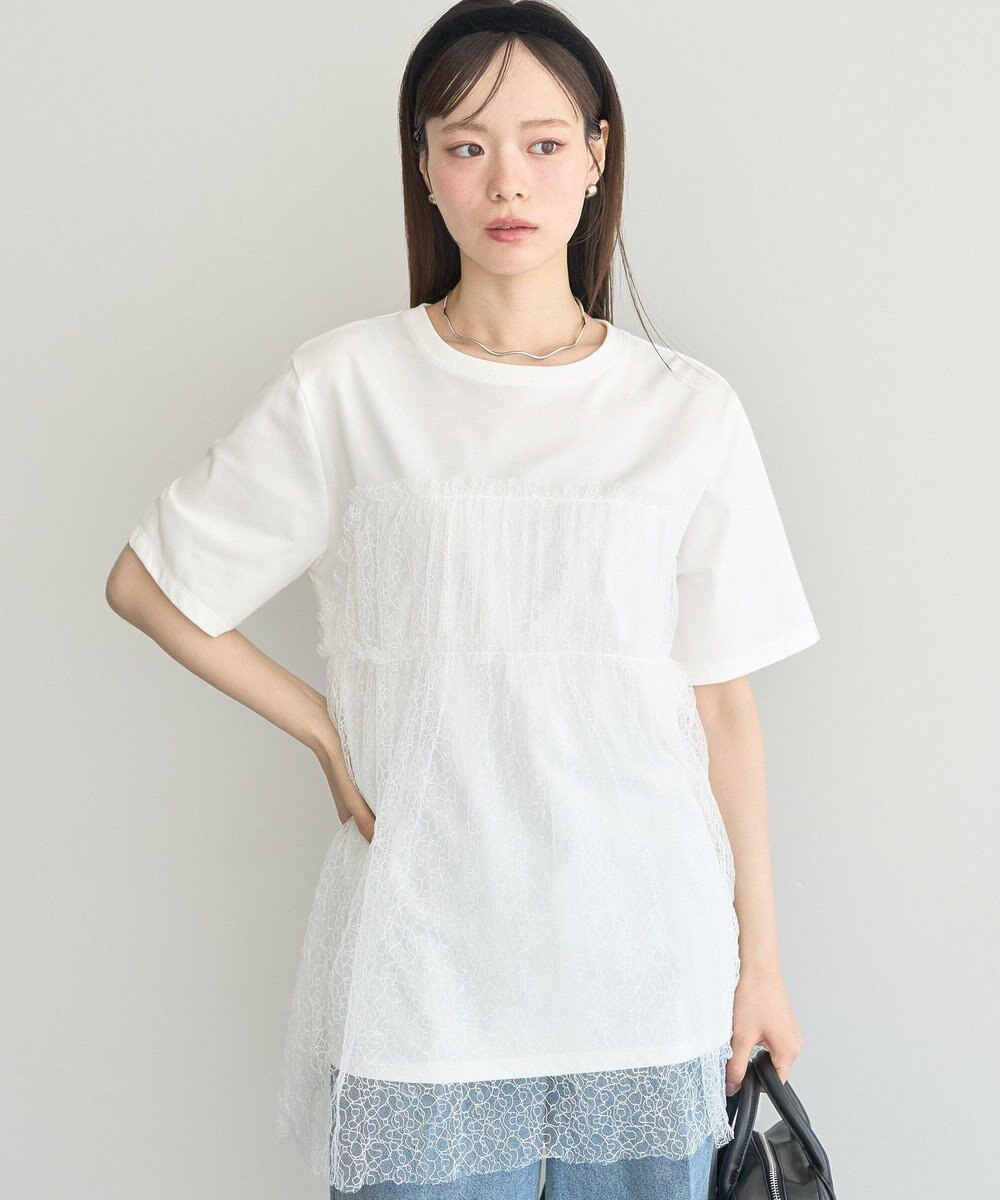 earth music&ecology ニュアンス柄レースドッキングプルオーバー 