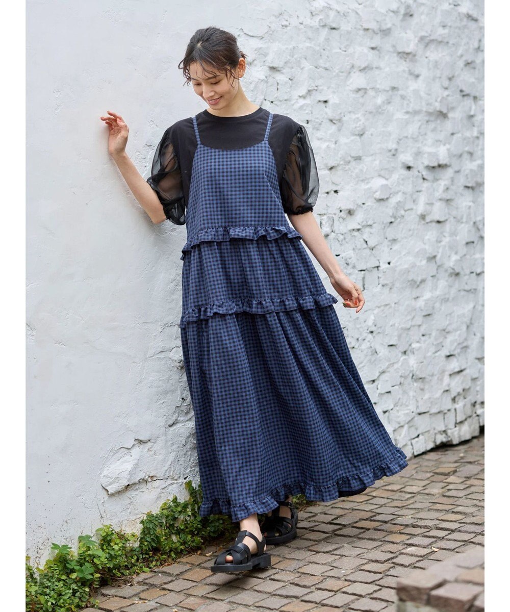 Green Parks ・Ｐｅｔｉｔ　Ｆｌｅｕｒ　カラーギンガムキャミワンピ Navy