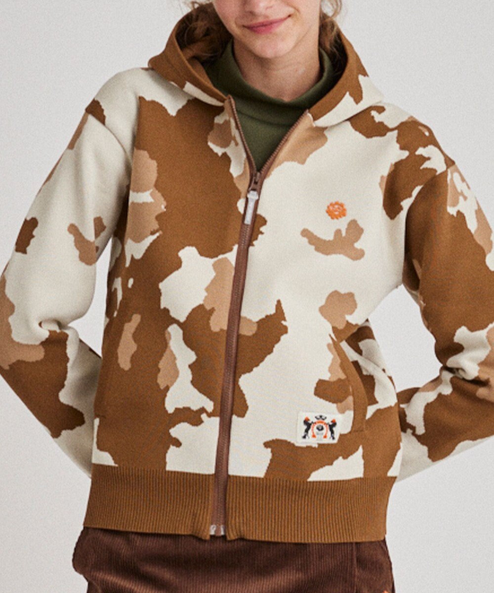 PW CIRCULUS 【WOMEN】ピント柄 ジップアップニットフーディ 