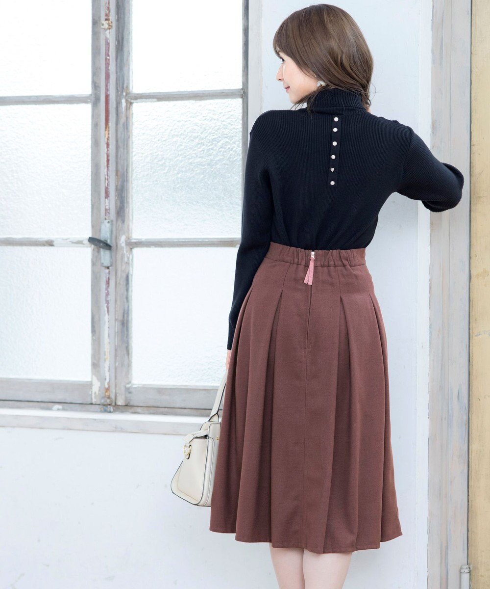 Tiaclasse L 【洗える】大人上品なウール調タックフレアスカート 