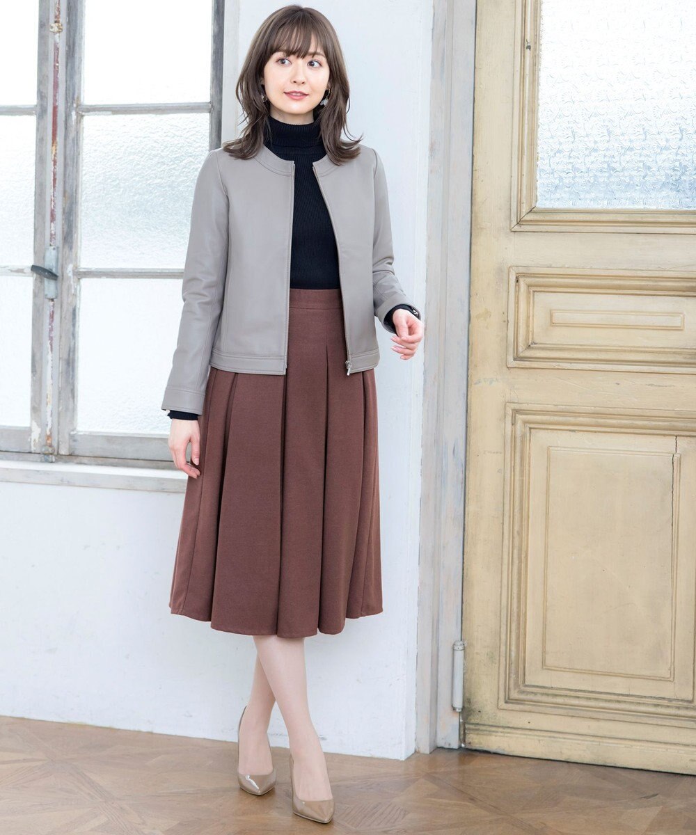 Tiaclasse L 【洗える】大人上品なウール調タックフレアスカート 