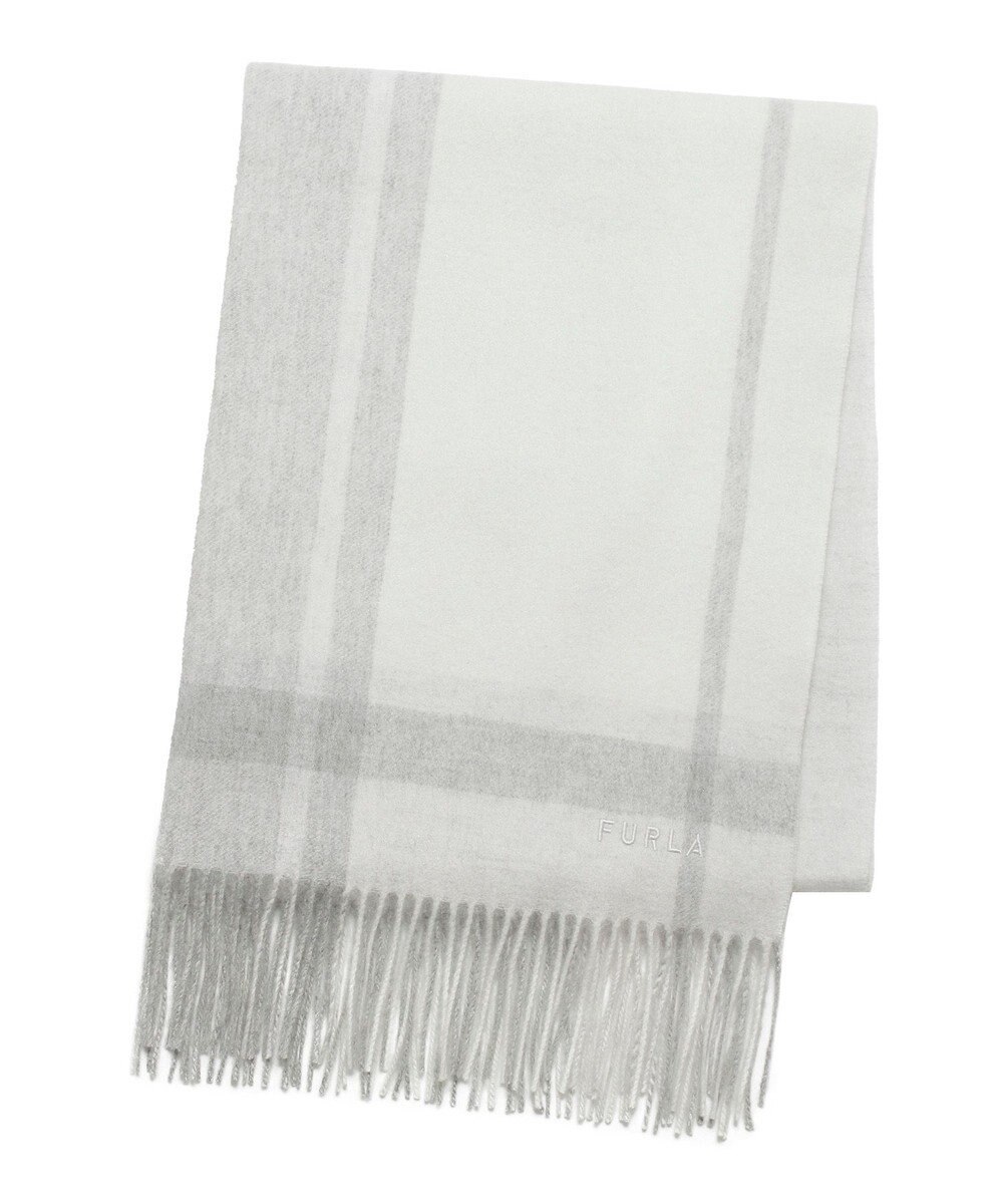 MOONBAT FURLA ウール混 超大判ラメ入りブロックチェックストールマフラー／幅70cm 