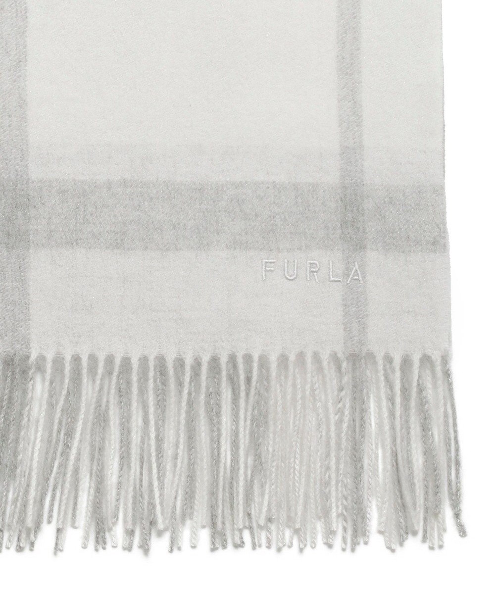 MOONBAT FURLA ウール混 超大判ラメ入りブロックチェックストールマフラー／幅70cm 