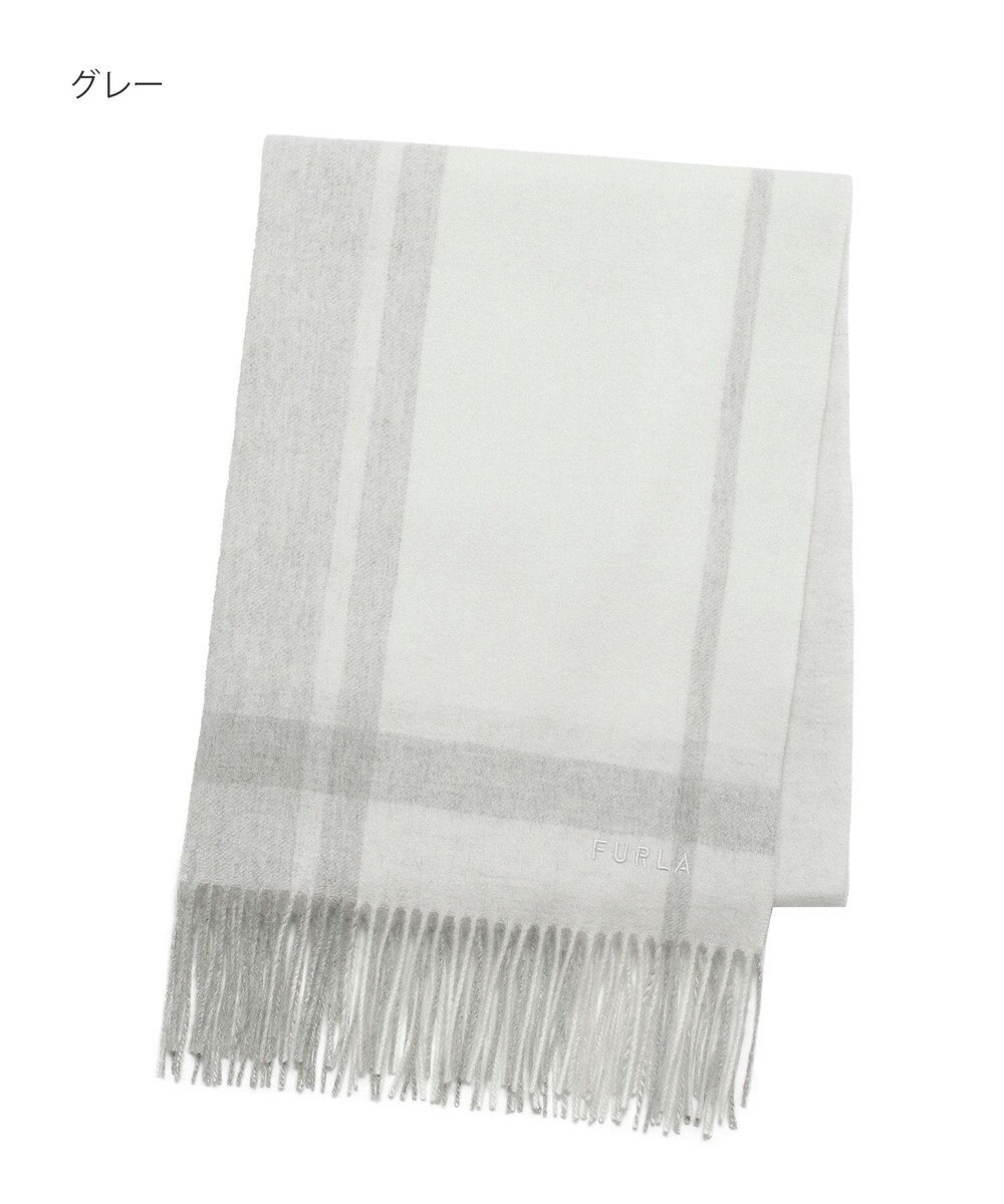MOONBAT FURLA ウール混 超大判ラメ入りブロックチェックストールマフラー／幅70cm 