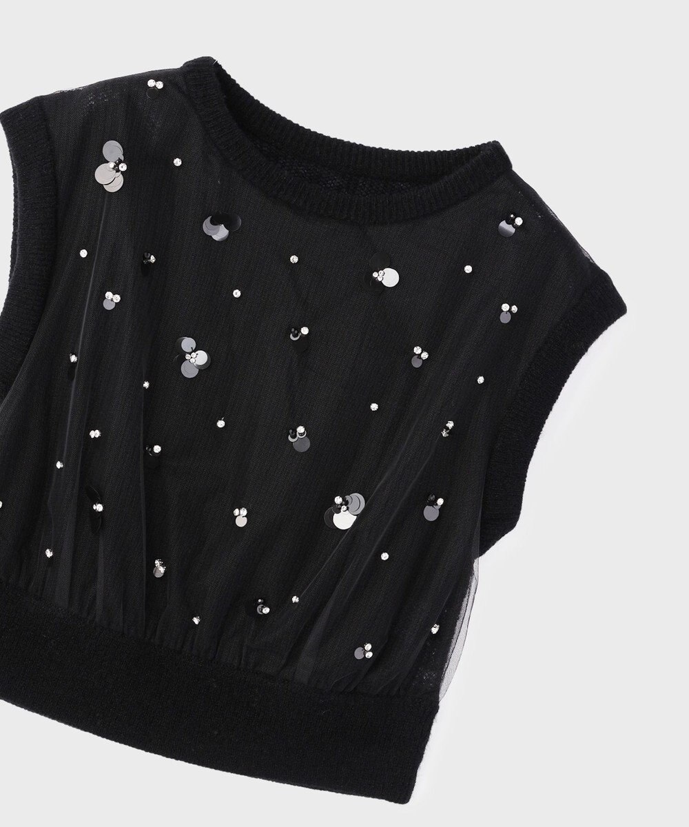 GRACE CONTINENTAL チュール刺繍ニットトップ 