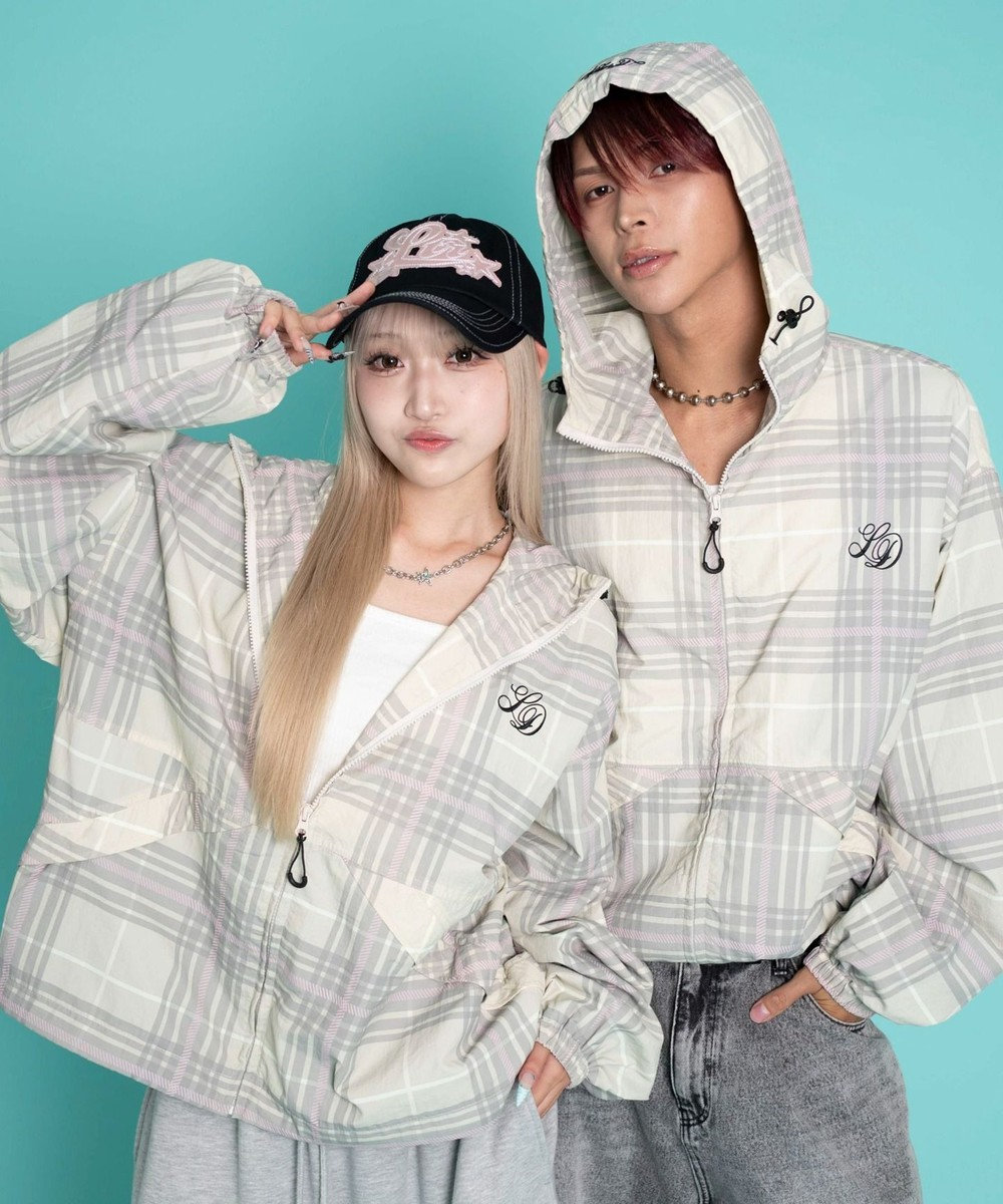 WEGO 【ユニセックス着用ITEM/MLサイズ展開】チェックロゴフードブルゾン 