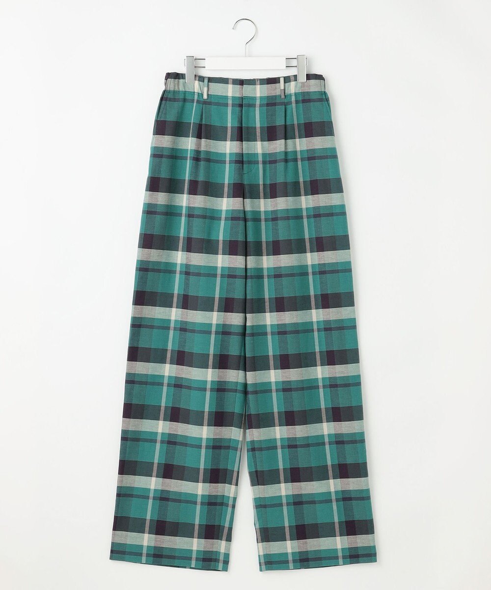 自由区 コットンリネンチェックワイドストレート パンツ 