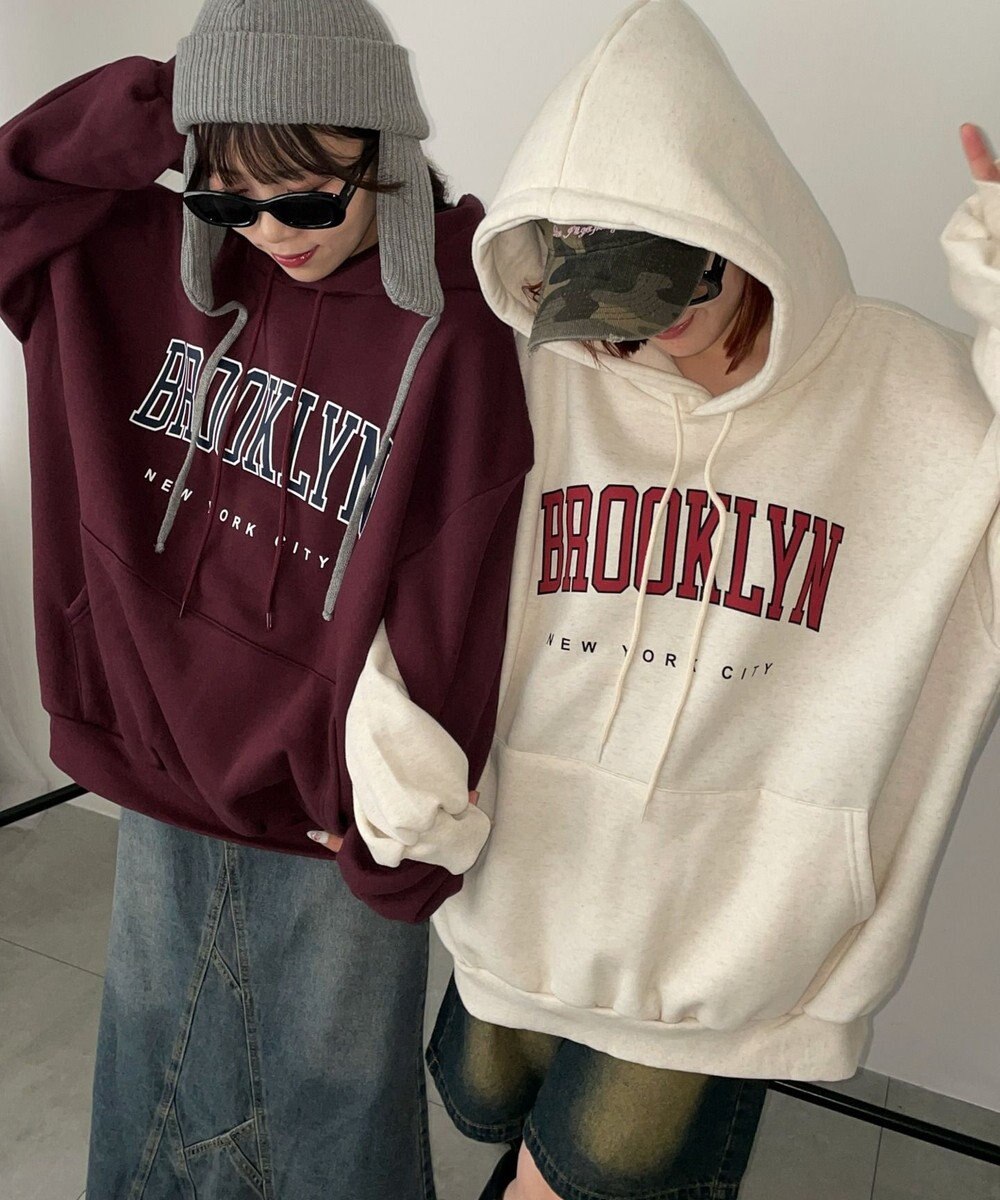WEGO 【裏起毛】BROOKLYNロゴビッグパーカー 