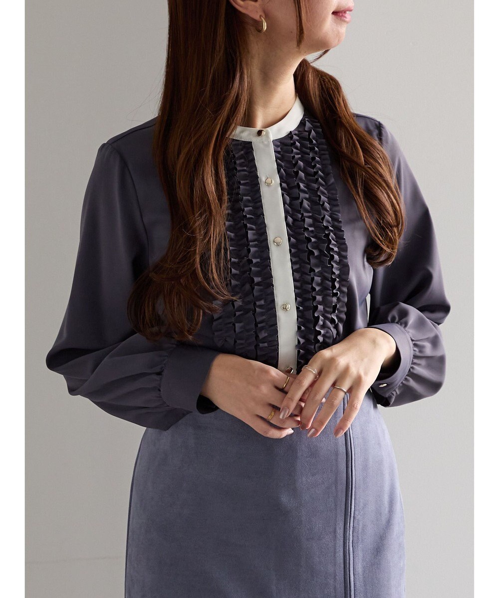 Te chichi フロントフリルバイカラーブラウス 