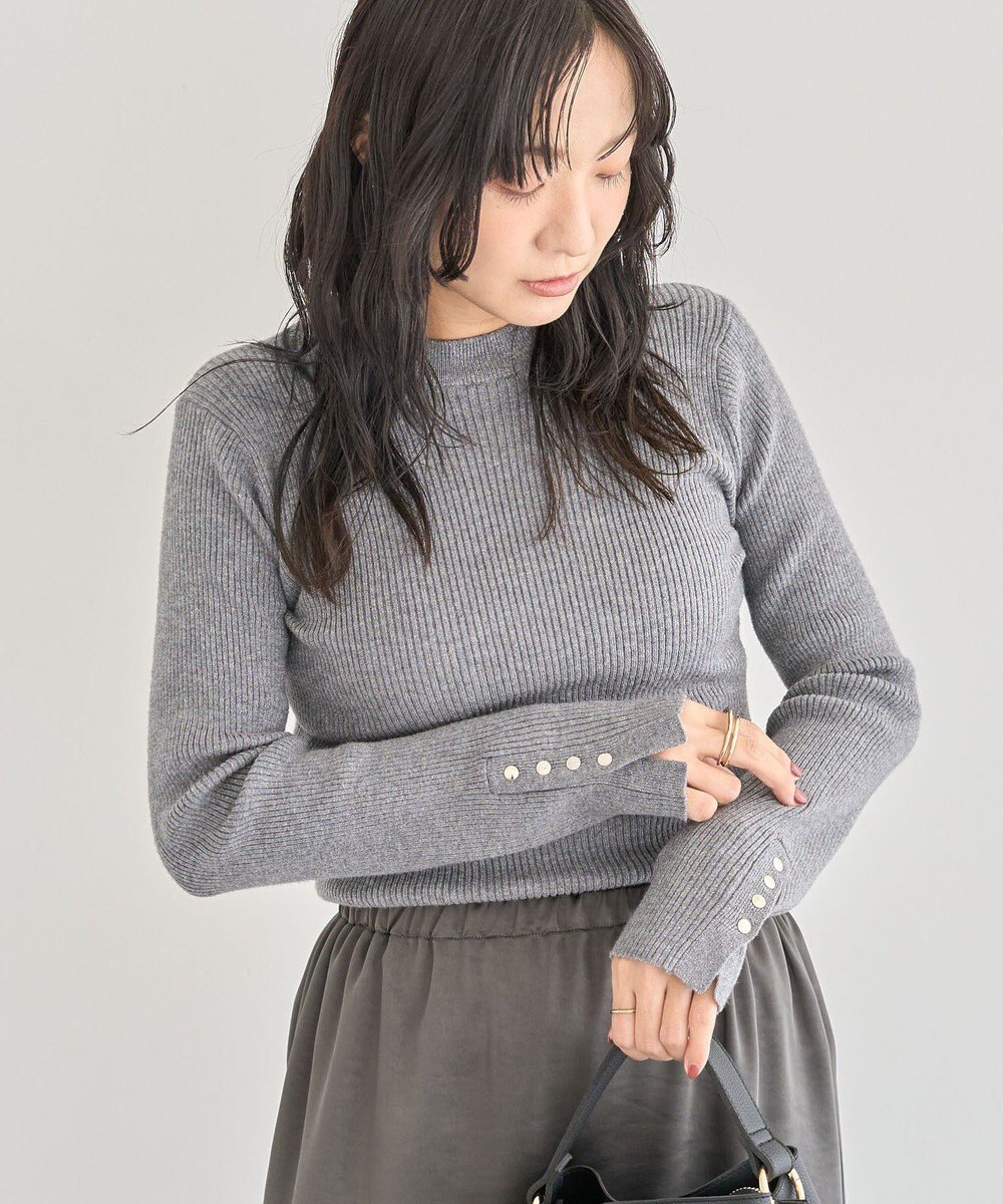 Green Parks もちやわ袖口釦リブニットプルオーバー 
