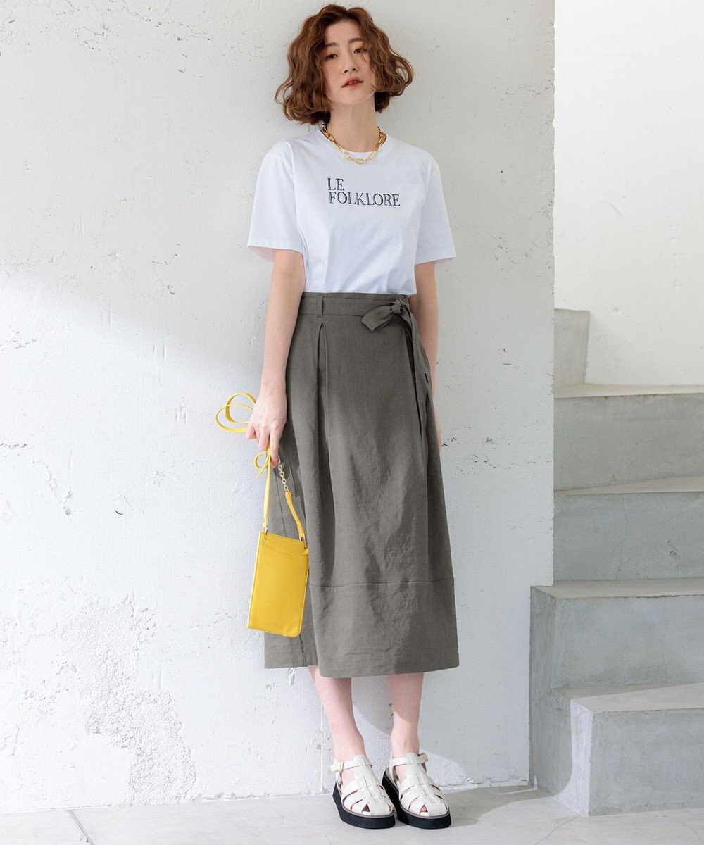 23区 【洗える】リネンレーヨンストレッチ タック スカート 