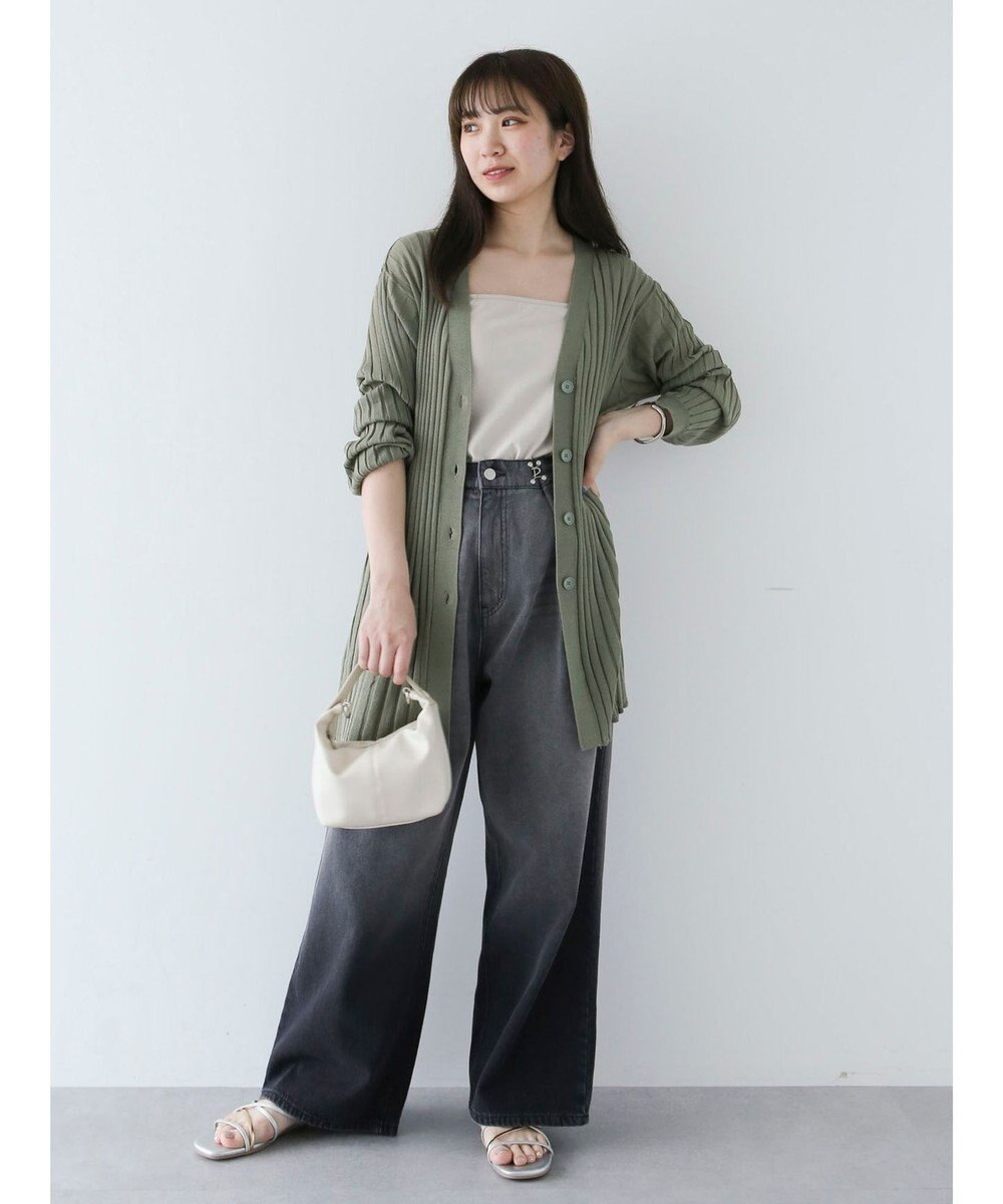 Green Parks 推しニット　リブ編みミドル丈カーディガン 