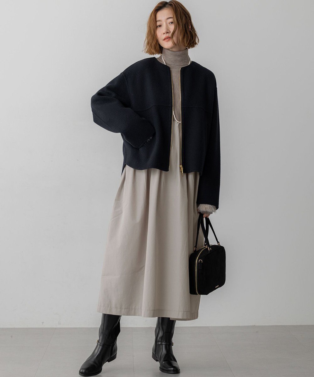 23区 L ウールライトリバー ノーカラー ショートコート 