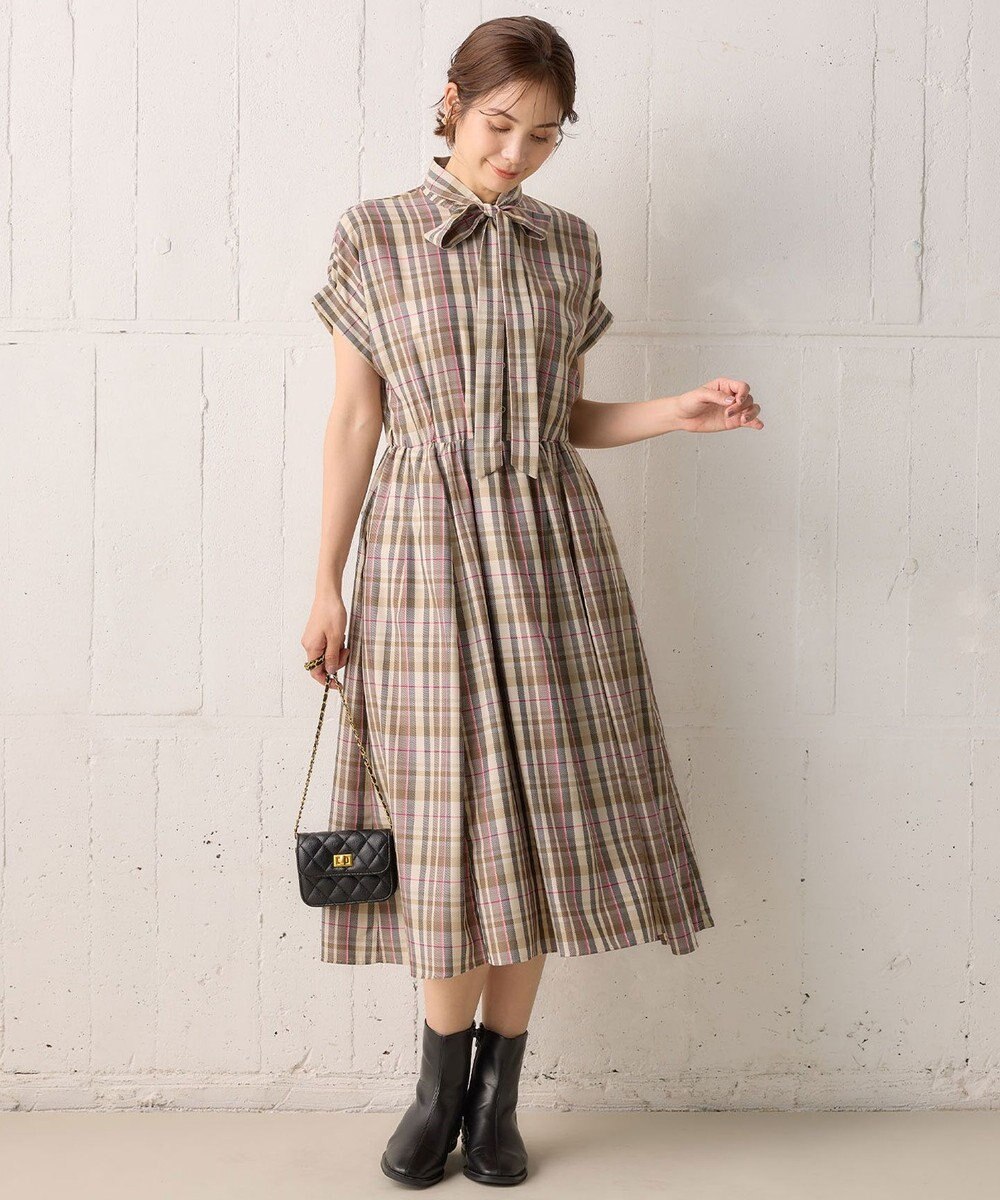 組曲 【リボンタイ付き】シアーツイルチェック ワンピース 