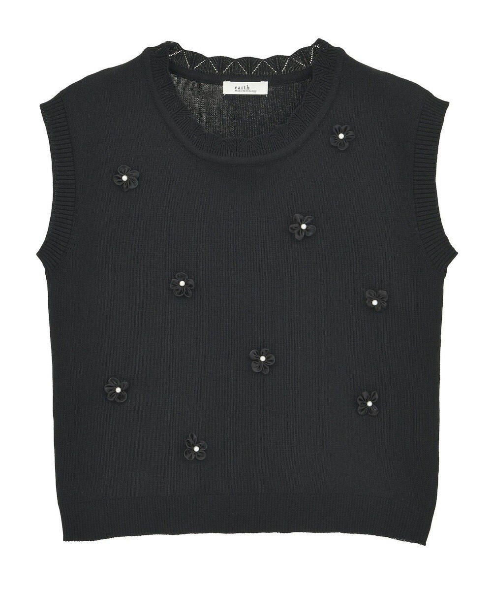 earth music&ecology フラワーモチーフニットベスト 