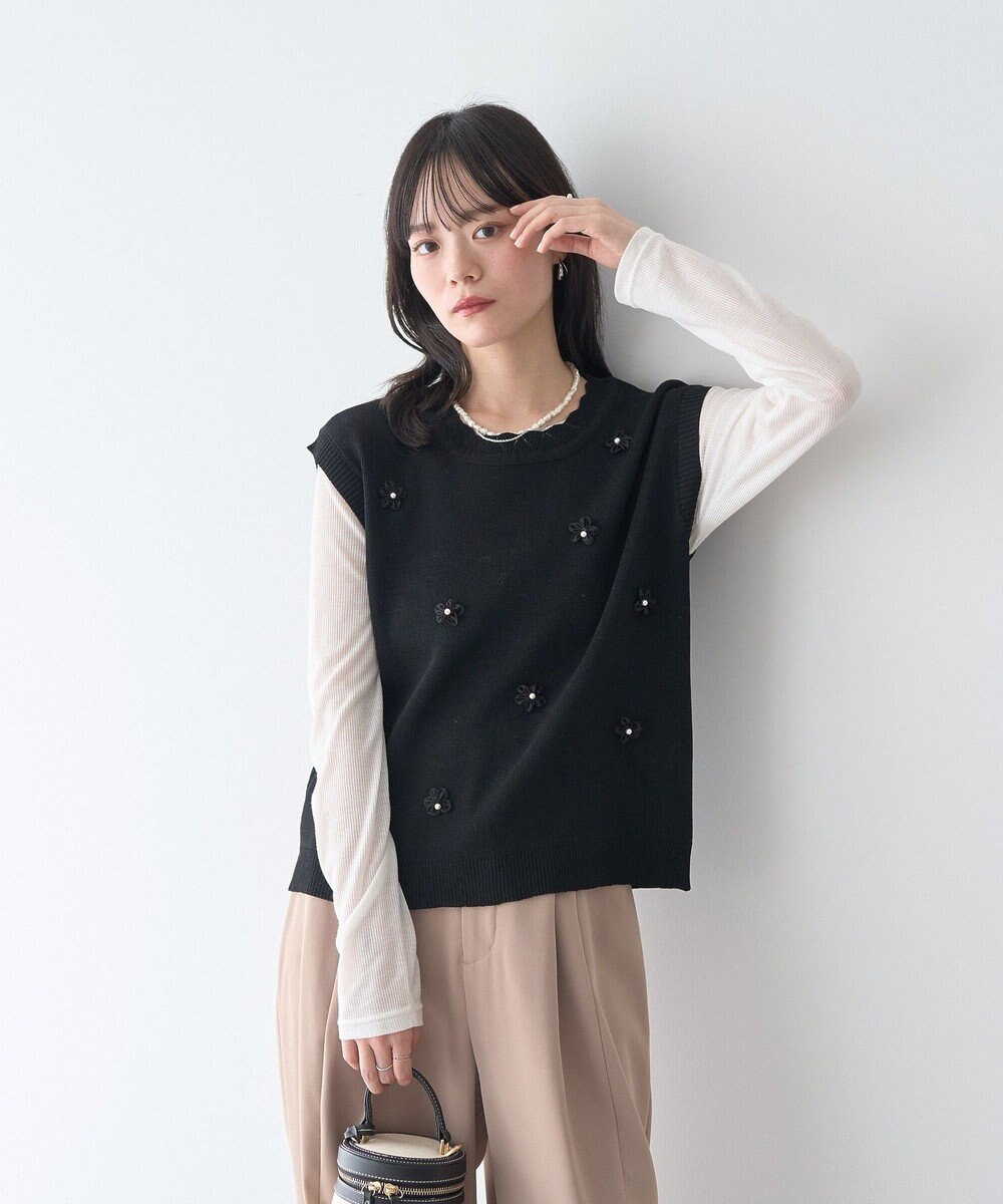 earth music&ecology フラワーモチーフニットベスト 