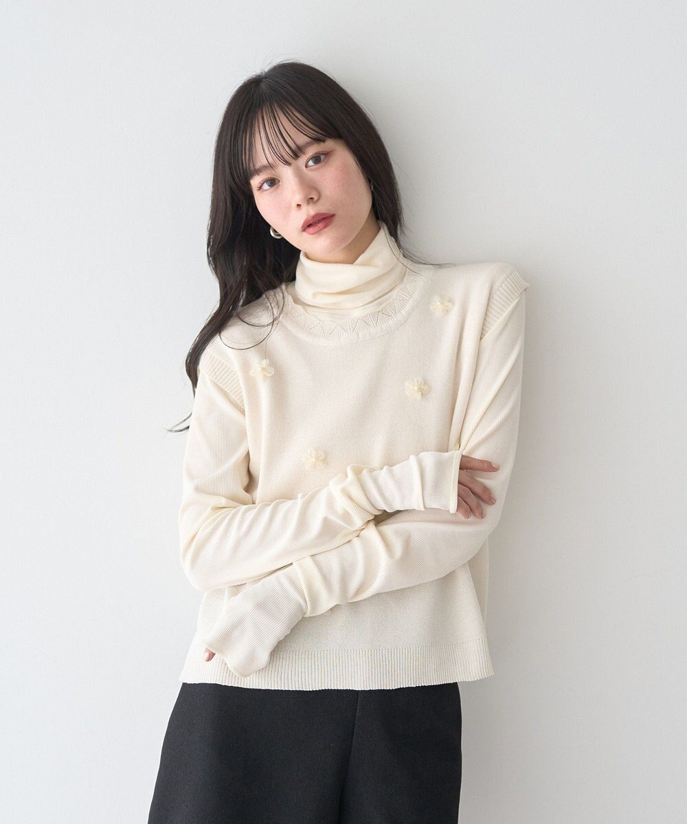 earth music&ecology フラワーモチーフニットベスト 