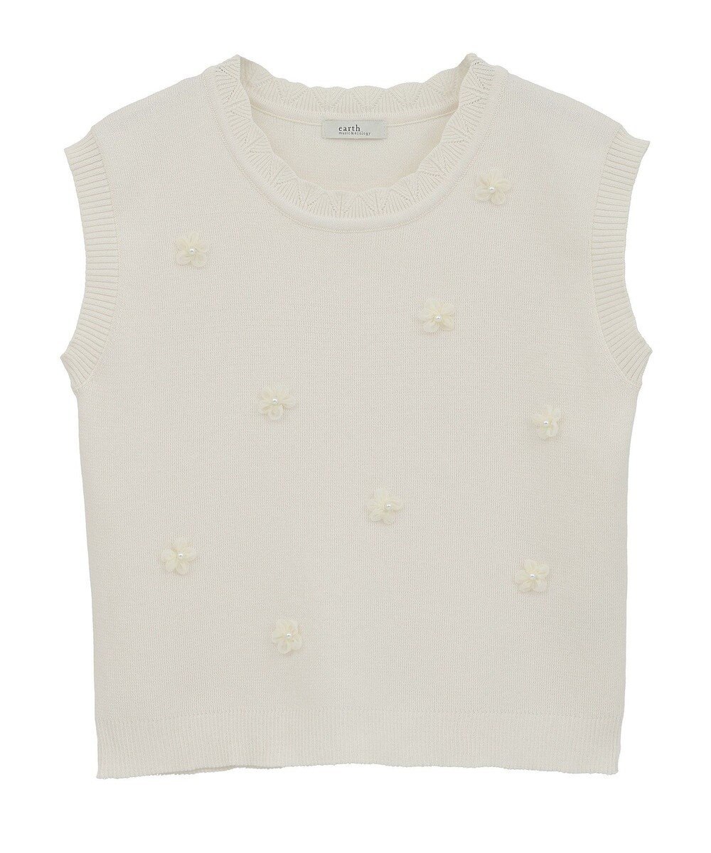 earth music&ecology フラワーモチーフニットベスト 