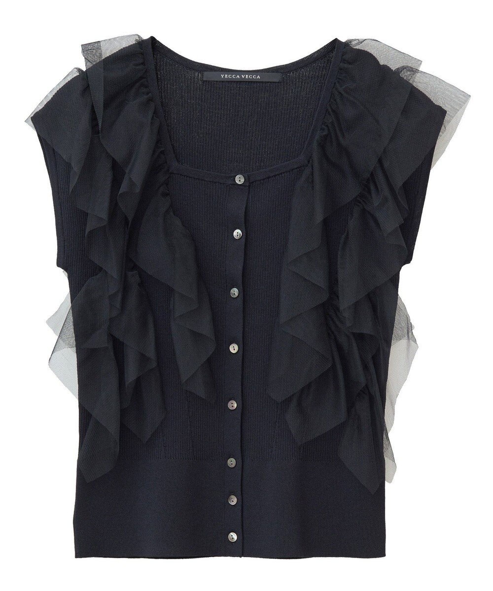 YECCA VECCA チュールラッフルノースリーブカーディガン 