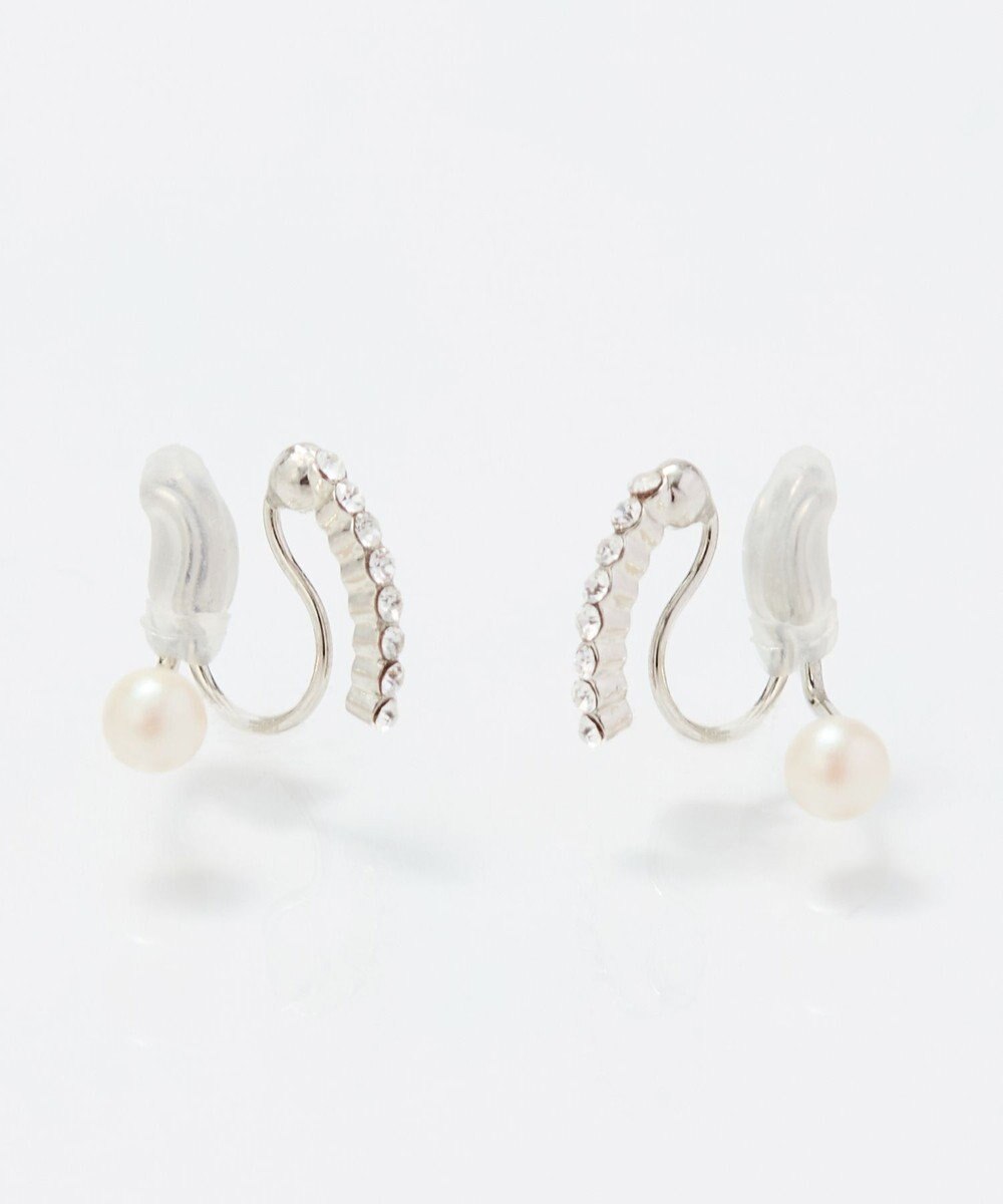 Phoebe 【痛くないシリーズ】ラインストーンパールフロートライトフィットイヤリング　シルバー 