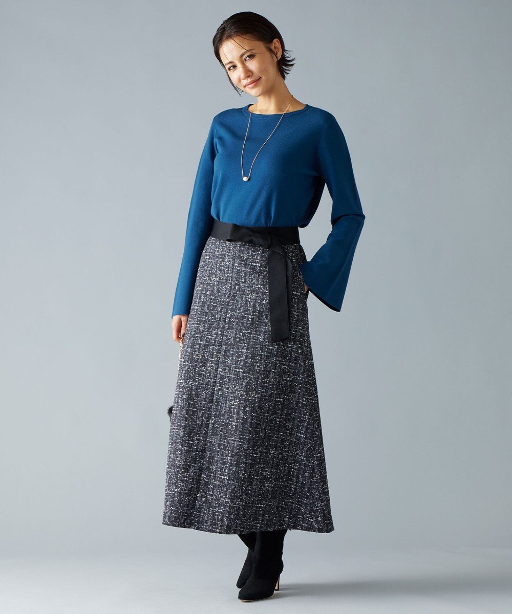 自由区 【セットアップ対応・洗える】レーヨンストレッチフレアスリーブ ニット 